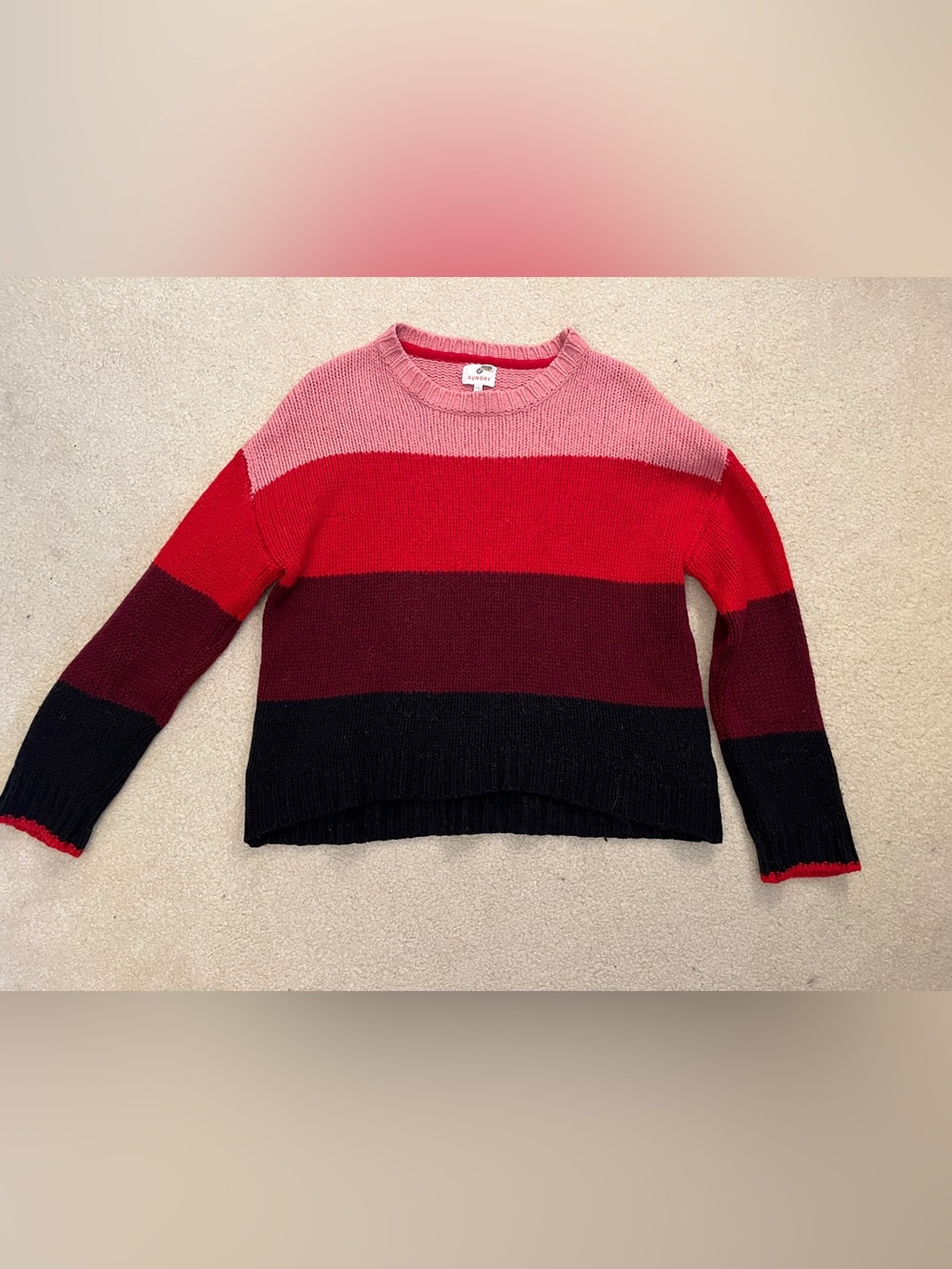 Sundry Pink and Red Striped Crewneck Sweater